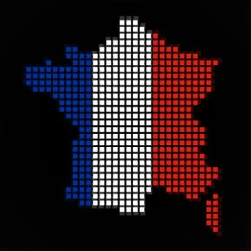 Pixel map of France with the flag inside. Vector Stock Illustration