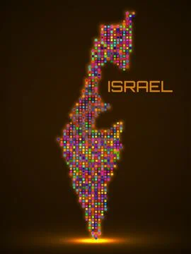 Pixel map of Israel glowing style. Vector illustration イラスト素材