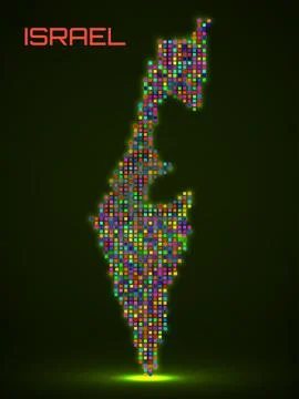 Pixel map of Israel glowing style. Vector illustration Stock Illustration