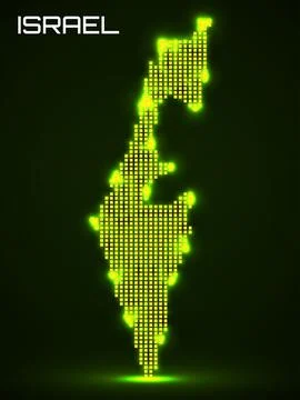 Pixel map of Israel glowing style. Vector illustration Stock Illustration