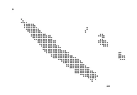 Pixel map of New Caledonia. Vector dotted map of New Caledonia isolated on wh Illustrazione stock