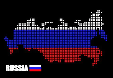 Pixel map of Russia with the flag inside. Vector illustration Stock Illustration