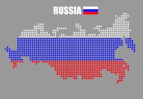 Pixel map of Russia with the flag inside. Vector illustration Illustrazione stock