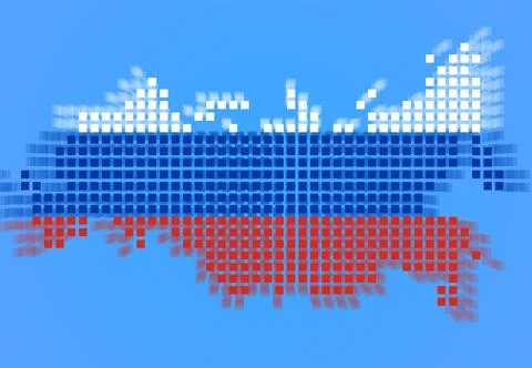 Pixel map of Russia with the flag inside Stock Illustration