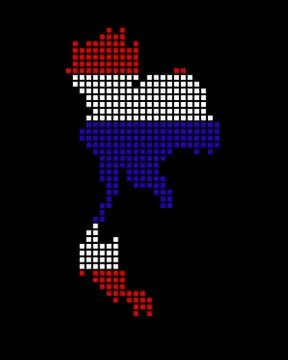 Pixel map of Thailand with the flag inside. Vector Stock Illustration