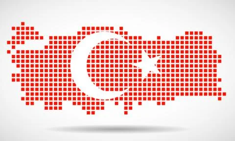 Pixel map of Turkey with the flag inside. Vector Stock Illustration