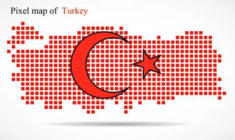 Pixel map of Turkey with the flag inside. Vector Stock Illustration