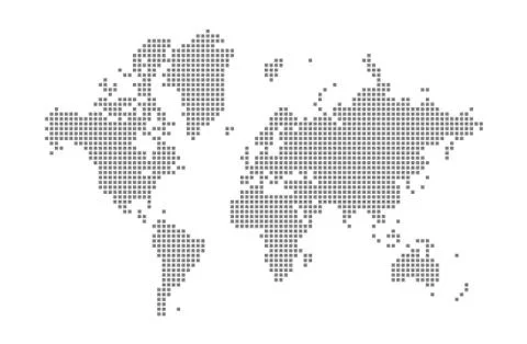Pixel map of World. Vector dotted map of World isolated on white background.  Illustrazione stock