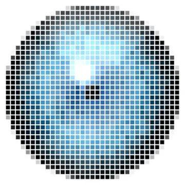 Pixel maping of big blue eye. Bright  iris, light reflection in eye Stock Illustration