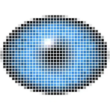 Pixel maping of elliptic eye with blue iris, light reflection in eye Stock Illustration