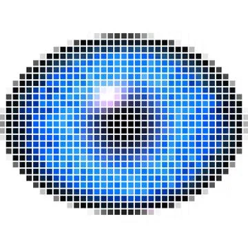 Pixel maping of elliptic eye with blue iris, light reflection in eye Stock Illustration