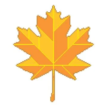 Pixel maple leaf. Autumn vector pixel art, 8 bit yellow maple leaf icon for.. Stock Illustration