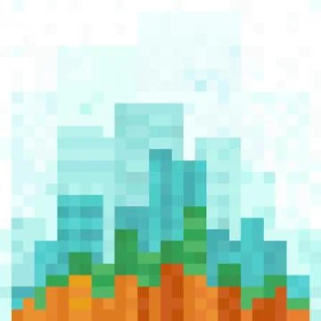 Pixel modern panoramic cityscape background. Stock Illustration