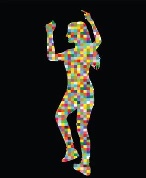 Pixel modern style party dancer urban girl vector silhouette Ilustração Stock