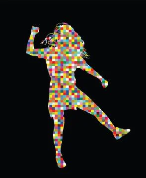 Pixel modern style party dancer urban girl vector silhouette Stock Illustration