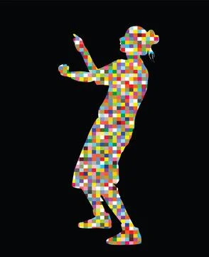 Pixel modern style party dancer urban girl vector silhouette Stock Illustration