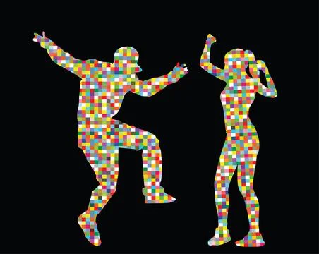 Pixel modern style party dancer couple urban girl boy dancing Stock Illustration