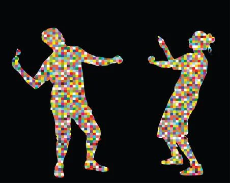 Pixel modern style party dancer couple urban girl boy dancing Stock Illustration