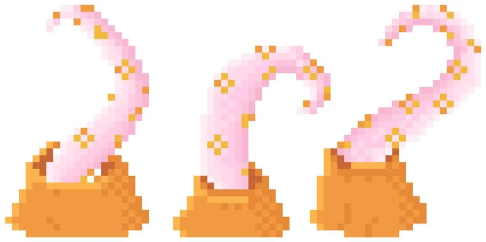 Pixel monster, creature with tentacles crawling out of craters. antasy game with Illustrazione stock