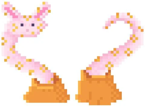 Pixel monster with tentacle vector illustration. Pink organism with eyes for 스톡 일러스트