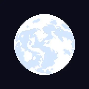 Pixel moon. Pixelated full moon isolated on black background. Illustrazione stock