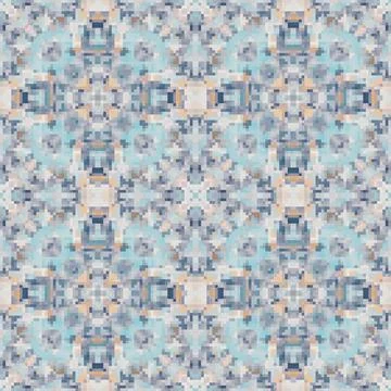 Pixel mosaic seamless pattern design, Repeat textile design. Fabric print Stock Illustration