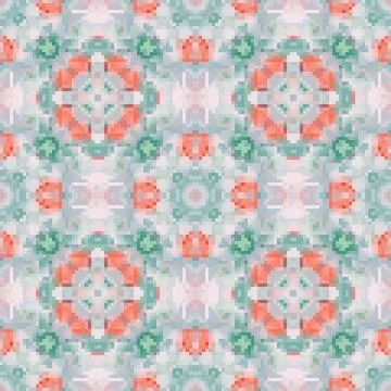 Pixel mosaic seamless pattern design, Repeat textile design. Fabric print Stock Illustration