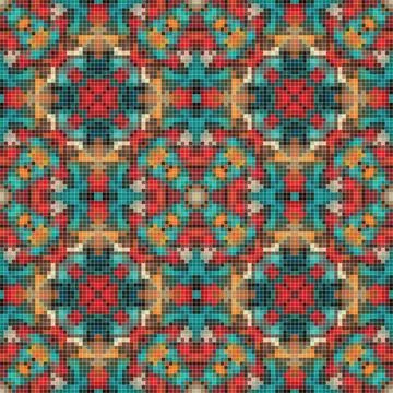Pixel mosaic seamless pattern design, Repeat textile design. Fabric print Stock Illustration