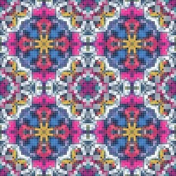 Pixel mosaic seamless pattern design, Repeat textile design. Fabric print Illustrazione stock