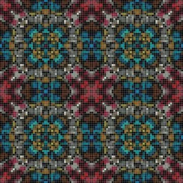 Pixel mosaic seamless pattern design, Repeat textile design. Fabric print 스톡 일러스트