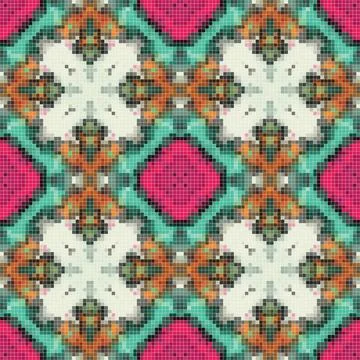 Pixel mosaic seamless pattern design, Repeat textile design. Fabric print Stock Illustration