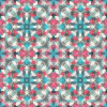 Pixel mosaic seamless pattern design, Repeat textile design. Fabric print Stock Illustration