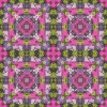 Pixel mosaic seamless pattern design, Repeat textile design. Fabric print Stock Illustration