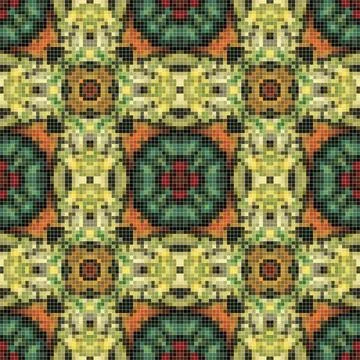 Pixel mosaic seamless pattern design, Repeat textile design. Fabric print Stock Illustration
