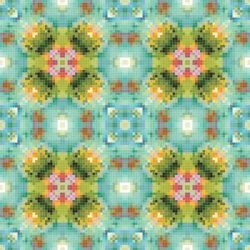 Pixel mosaic seamless pattern design, Repeat textile design, Surface design. Stock Illustration