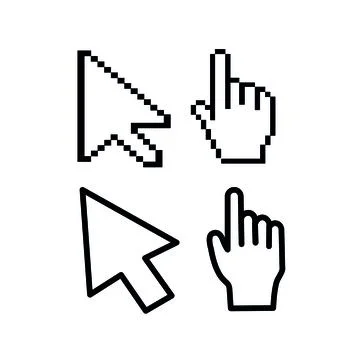 Pixel mouse cursor and hand pointer icon. Clipart image isolated on white イラスト素材