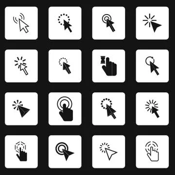 Pixel mouse cursor icons set, simple style Illustrazione stock