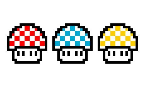 Pixel mushrooms image. Vector Illustration of pixel art. Stock Illustration