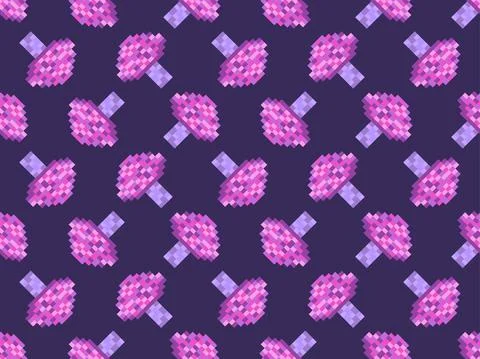 Pixel mushrooms seamless pattern. 8 bit mushroom, retro graphics in the style Stock Illustration