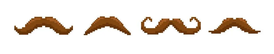 Pixel mustache vector man retro icon. 8 bit moustache vintage Stock Illustration