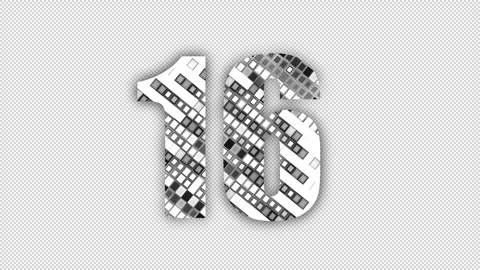Pixel number 16 with alpha channel, numerology, number sixteen Stock Footage 285958821
