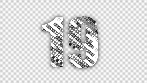 Pixel number 19 with alpha channel, numerology, number nineteen Video stock 285958842