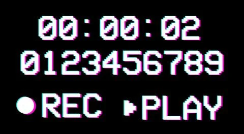 Pixel number, rec, play text, Retro record effect, Camera viewfinder rec Stock Illustration