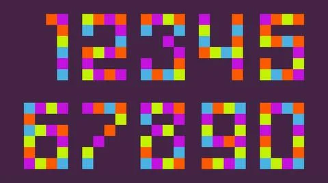 Pixel numbers from 1 to 0 isolated set 스톡 일러스트