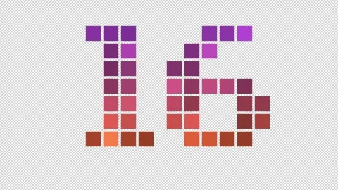 Pixel numeral 16 in retro style, numeral sixteen, alpha channel Stock Footage 248840687