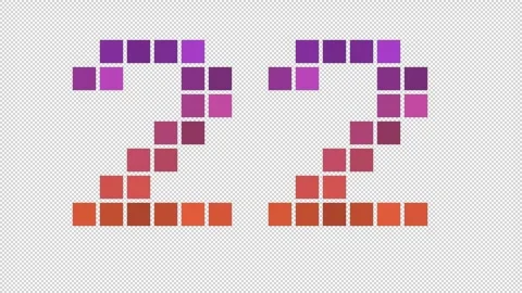 Pixel numeral 22 in retro style, number twenty two, alpha channel Stock Footage 248840741
