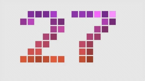 Pixel numeral 27 in retro style, number twenty seven, alpha channel Stock Footage 248840802