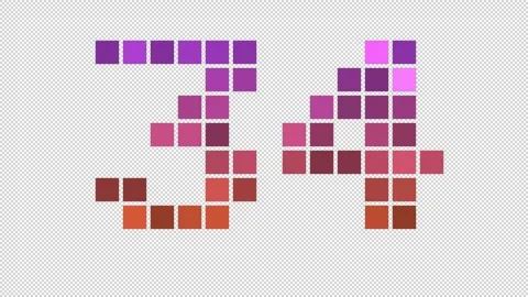 Pixel numeral 34 in retro style, number thirty four, alpha channel Stock Footage 248840871
