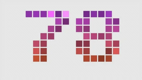 Pixel numeral 78 in retro style, number seventy eight, alpha channel Stock Footage 249244947