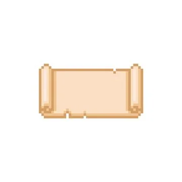 Pixel old scroll. 8-bit icon of empty torn papyrus with curled edges. Ilustración de archivo